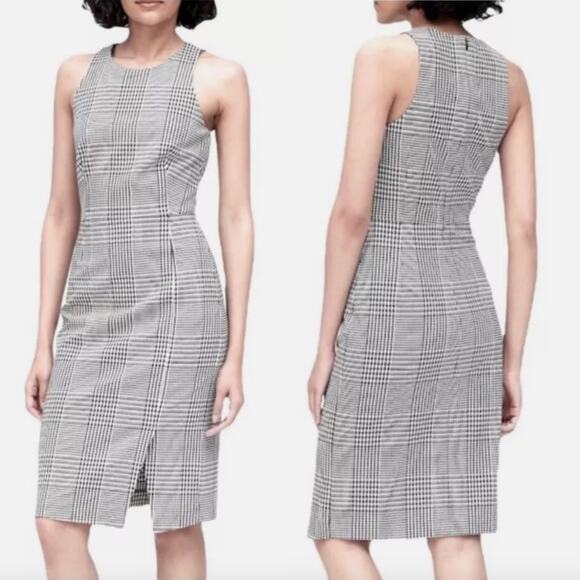 Banana Republic Black White Plaid Houndstooth Bi-Stretch Sheath Dress Size 14 - Picture 1 of 9